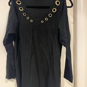 Black cold shoulder sweater with Gold Grommet Detail